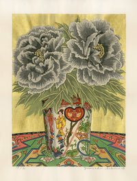 Yousaku Sekino Black Peony Gold Leaf - Panteek Antique Prints