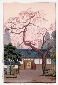 Toshi Yoshida Cherry Blossoms by the Gate - Panteek Antique Prints