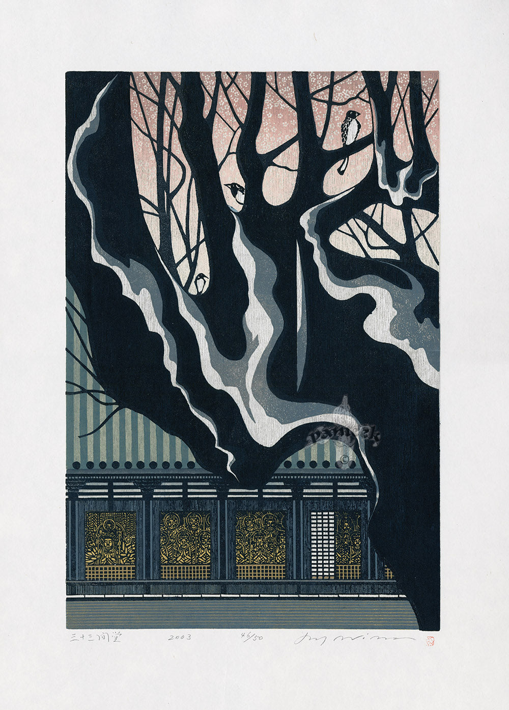 Ray Morimura Original Woodblock Sanjusangendo 2003